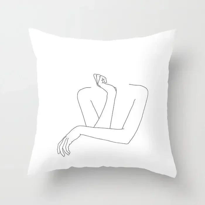 Minimalist White Pillow Cover - Axyaa Portrait Sketch Nordic Cushion