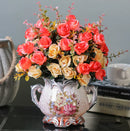 Axyaa Ceramic Vase & Flower Arrangement Set - Home Decor Crafts