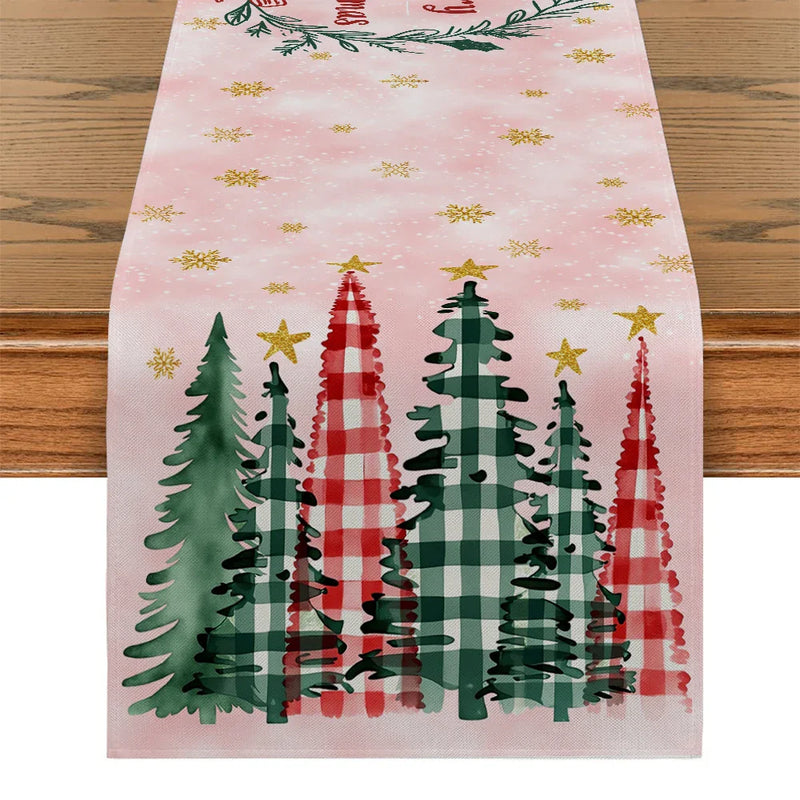 Axyaa Christmas Tree Gold Snowflake Table Runner for Farmhouse Holiday Party