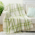 Axyaa Orange Plaid Cashmere Throw Blanket with Tassels