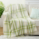 Axyaa Orange Plaid Cashmere Throw Blanket with Tassels