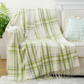 Axyaa Plaid Cashmere Throw Blanket Orange Lightweight Sofa Decor Tassel Blanket
