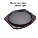 Axya Round Cast Iron BBQ Grill Pan with Wooden Tray for Striped Steak & Barbecue