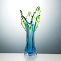 Axyaa Water Blue Glass Vase for Large Fresh Flowers, Unique Irregular-shaped Art Piece