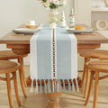 Axyaa Striped Jacquard Table Runner with Tassels for Elegant Home Decor