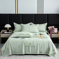 Axyaa Summer Quilt Set 4-Piece Embroidered Lyocell Tencel Solid Color Eco-Friendly