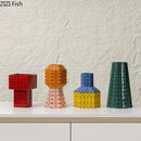 Geometric Ceramic Vase with Artificial Flowers - Axyaa Aesthetic Room Decor