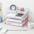 Axyaa 4-Layer Stackable Pink Desk Organizer - Metal File Tray for Desk Organization