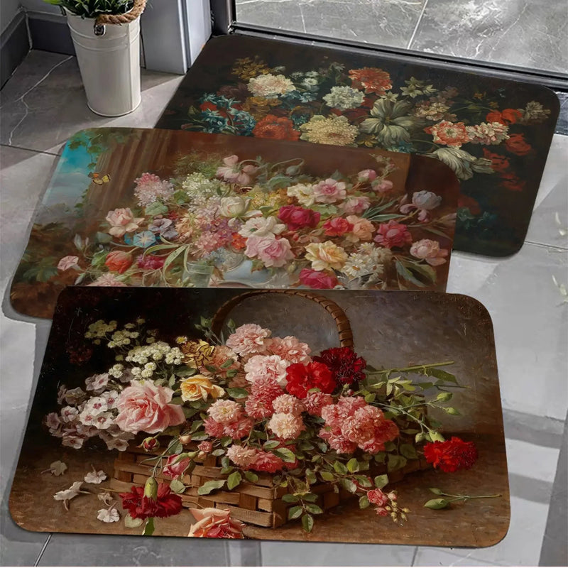Axyaa Retro Floral Oil Painting Printed Area Rug for Home Decor