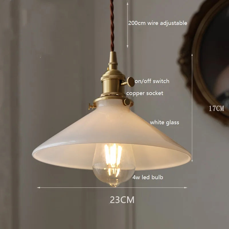 Axyaa White Green Glass LED Pendant Light with Copper Socket