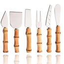 Axyaa 6Pcs Silver Bamboo Handle Stainless Steel Cheese Knife Set