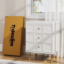 Axyaa 3-Drawer White & Gold Nightstand: Modern Tall Bedside Table with Storage