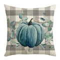 Axyaa Harvest Pumpkin Plaid Linen Blue Pillow Cover for Festive Decor