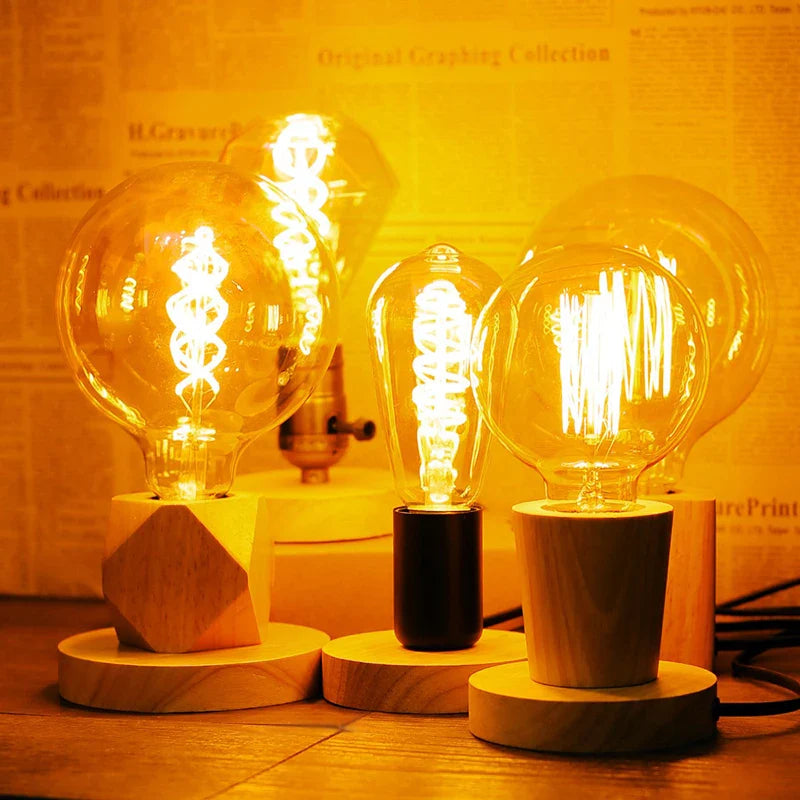 Axyaa Retro Wood Desk Lamp with E27 Socket and Vintage Design