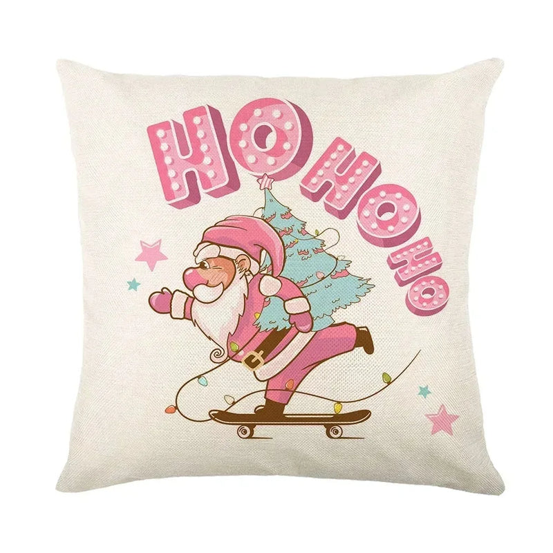 Christmas Party Pillowcase with Santa Claus & Snowman Print for Home Decoration by Axyaa.