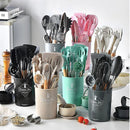 Axyaa 34-Piece Silicone Utensils Set with Wooden Handles
