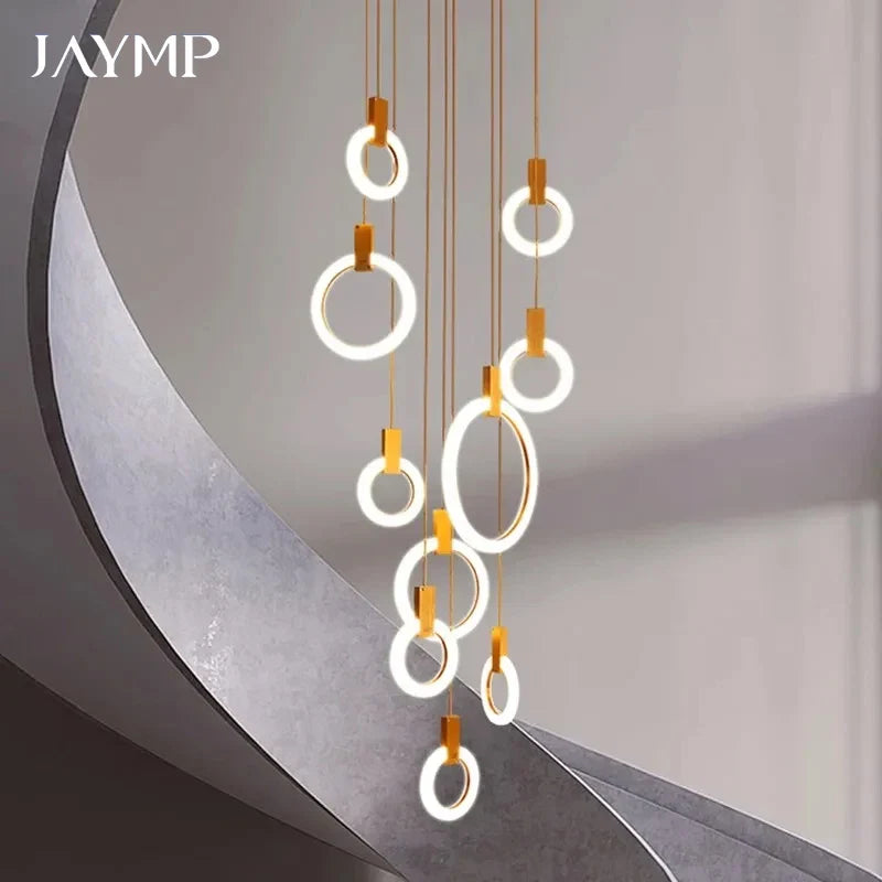 Axyaa Circular Staircase Chandelier: Luxury Nordic Living Room Pendant Light