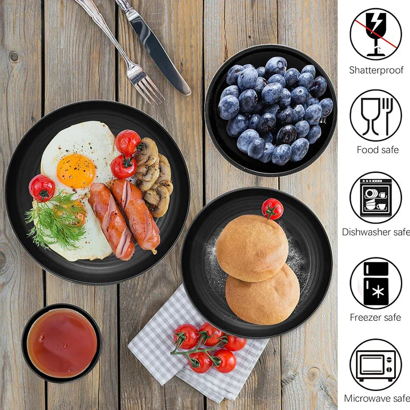 Axyaa 16pc Black PP Cutlery & Plate Set for Outdoor Camping and Parties