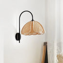 Axyaa Rattan Weave Wall Lamp for Bedroom Foyer, Black Metal, E27 Bulb