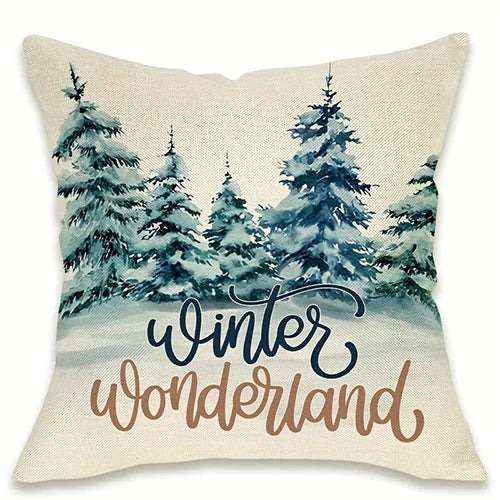 Axyaa Winter Holiday Pillowcase - Festive Elk Bear Tree Cushion Cover