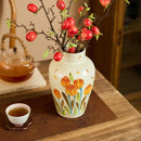 Axyaa Chinese Hand-Painted Tulip Ceramic Vase, Retro Country Style Living Room Décor
