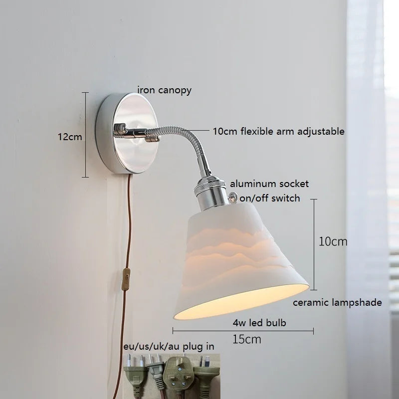 Axyaa Silver Ceramic Wall Sconce LED Lamp for Bedroom and Living Room