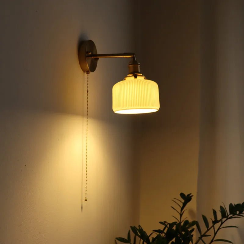 Axyaa Nordic LED Wall Sconce Ceramic Pull Chain Switch Light Fixture