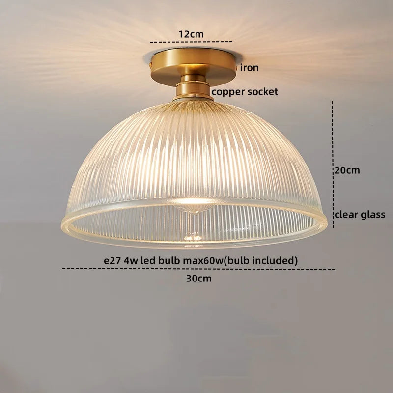 Axyaa Glass Copper LED Ceiling Light Fixture Simple Art Bedroom Living Room Chandelier