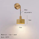 Axyaa Metal Gold Wall Lamp with Wood Lampshade for Parlor and Bedroom Lighting