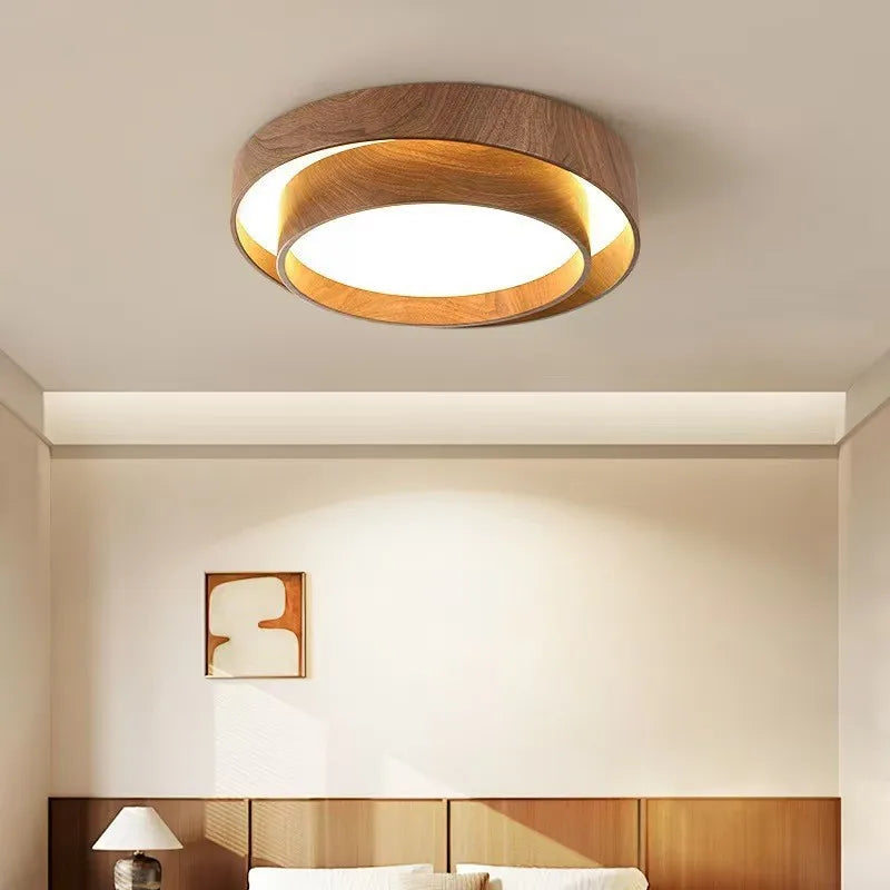Axyaa Circular Walnut Wood LED Ceiling Chandelier - Home Decor Ceiling Fixtures