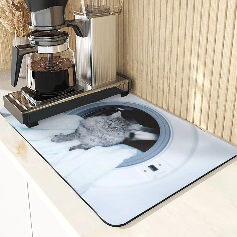 Axyaa Cute Cat Pattern Non-Slip Diatomaceous Earth Placemats Mats