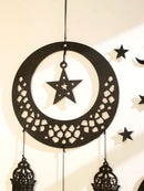 Axyaa Wooden Crescent Moon Lanterns with Star Cutouts and Tassel