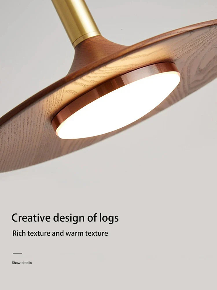 Axya UFO Pendant Lamp: Walnut Wood Bedroom Chandelier for Eye Protection