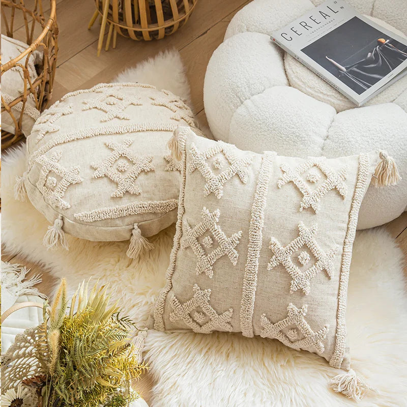 Axyaa Tufted Tassels Cushion Cover for Home Decor in Living Room Bedroom Sofa