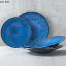 Axya Blue Ceramic Dinner Plates Set - Restaurant Pasta Steak Fruit Salad Bowl