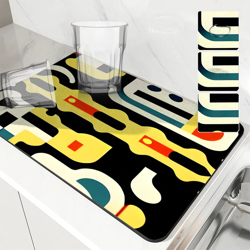 Geometric Color Blocks Kitchen Drying Mat by Axyaa