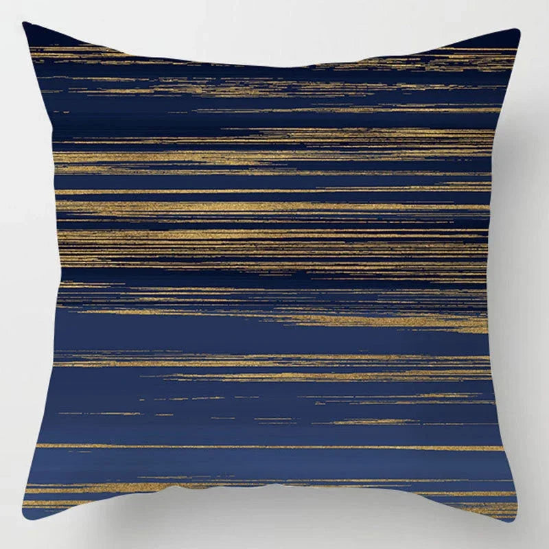 Axyaa Blue Geometric Marble Stripe Line Pillowcases - Set of 2