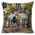 Cute Cat Pattern Linen Cushion Cover by Axyaa for Home Decor