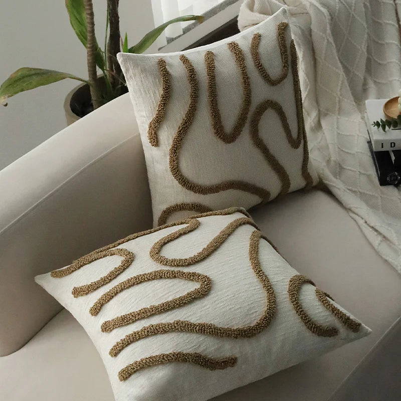 Axyaa 45x45cm Line Tufted Chenille Pillow Cover for Indoor Living Room Sofa
