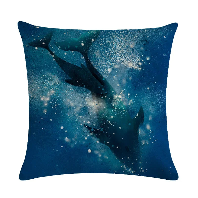 Whale Print Linen Pillowcase for Home and Office Decor by Axyaa