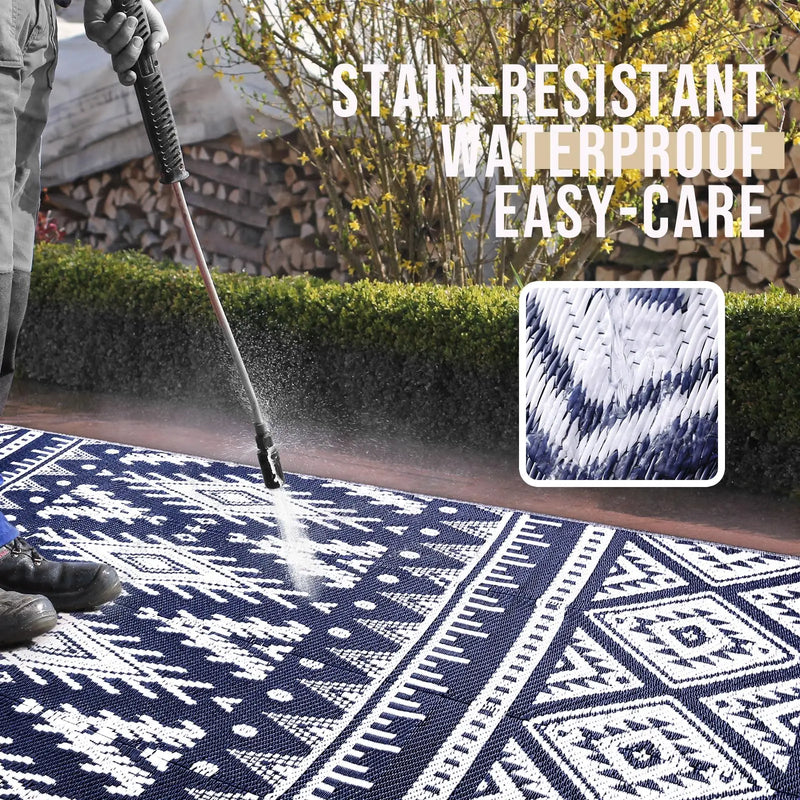 Axyaa Reversible Outdoor Straw Rug Waterproof Boho Patio Mat