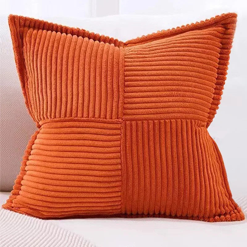 Axyaa Soft Corduroy Striped Border Throw Pillow Covers 18x18 Inch