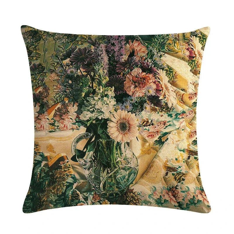 Sunflower Linen Throw Pillow Cover for Home Decor by Axyaa