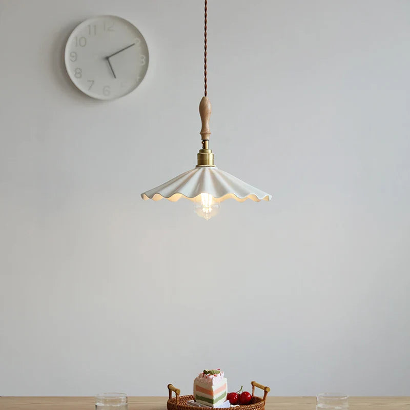 Axyaa Ceramic LED Pendant Light with Wood Copper Socket - 30CM