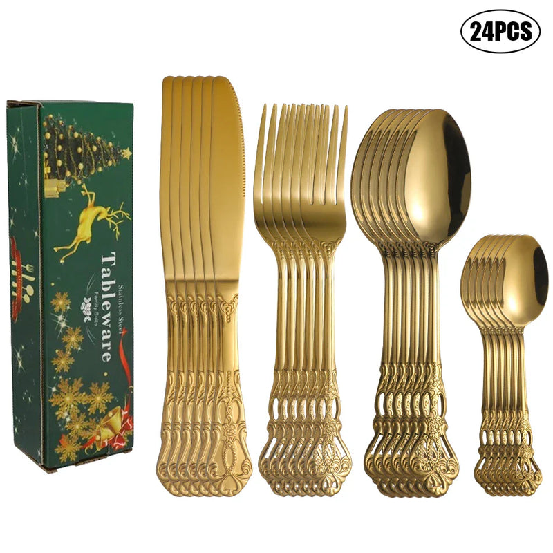 Axyaa 24-Piece Stainless Steel Tableware Set for Family Hotel Party Christmas Gift