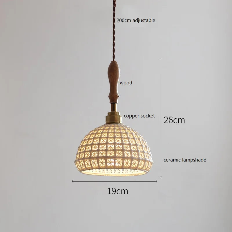 Axyaa Ceramic LED Pendant Light with Wood Copper Socket - 30CM