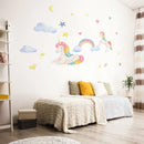 Axyaa Cartoon Unicorn Wall Stickers, Cute Flowers and Castle Decals for Kids Room