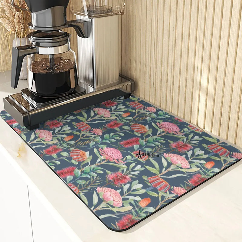 Axyaa Leaf Print Coasters & Drying Mat Set for Kitchen Essentials