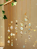 Axyaa Boho Crystal Sun Catcher Hanging Ornaments with Gold Chain - Window Wall Garden Decor