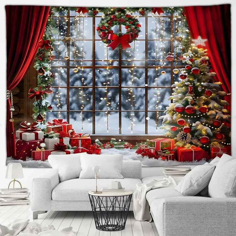 Winter Wonderland Tapestry: Christmas Tree Garland Window Wall Hanging by Axyaa